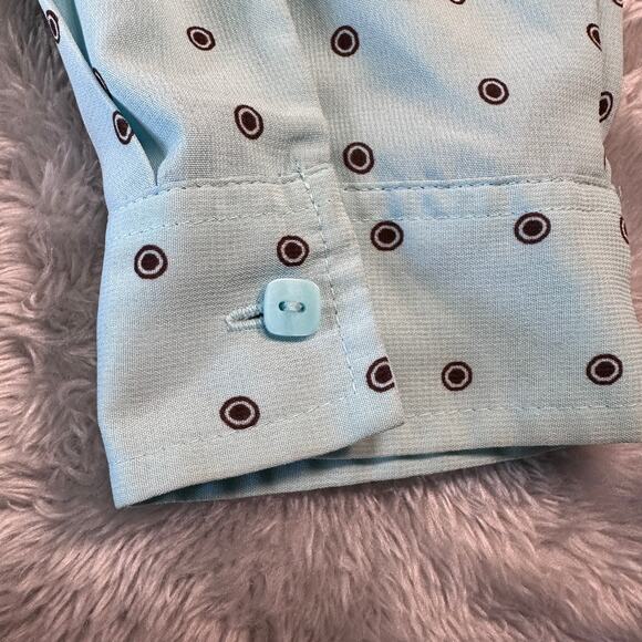 Covington Blouse Womens XL Light Blue with Brown Polka Dots Button Up Dressy - Picture 5 of 8
